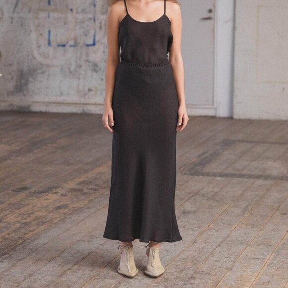 Baserange Dydine Skirt Linen Flared Maxi Black Sheer Lagenlook - Picture 1 of 10